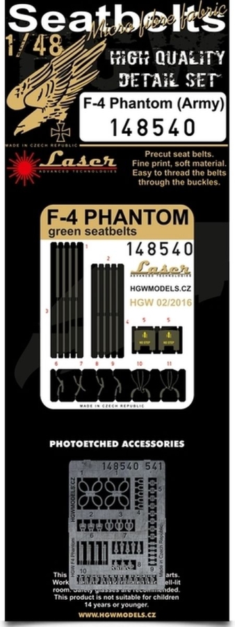 1/48 F-4 Phantom (Army) - Microplastic Seat Belts - pre-cut (laser) Academy, Eduard