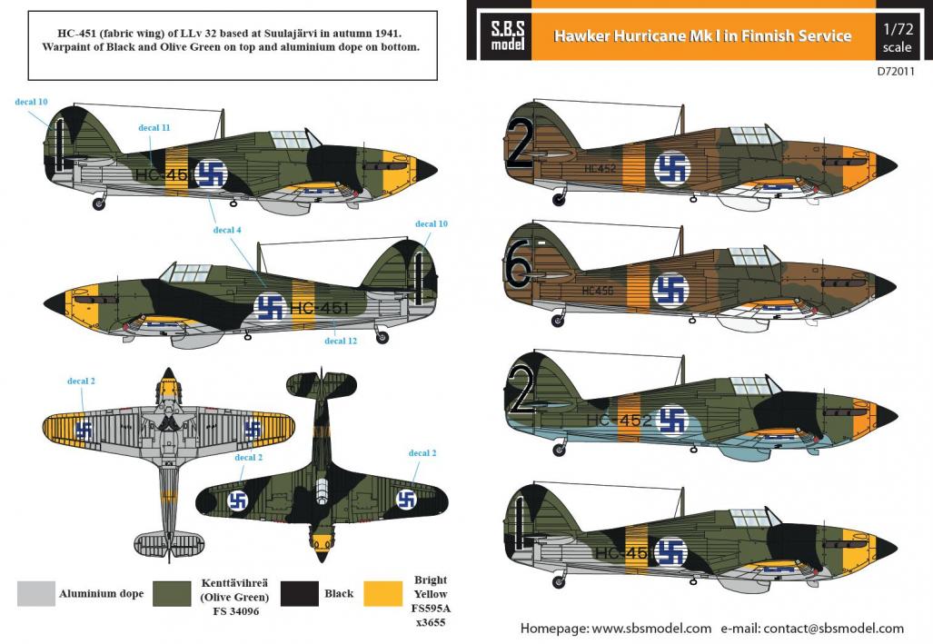 1/72 Hawker Hurricane Mk. I Finnish Air Force WW II - Decals for Airfix/Hasegawa