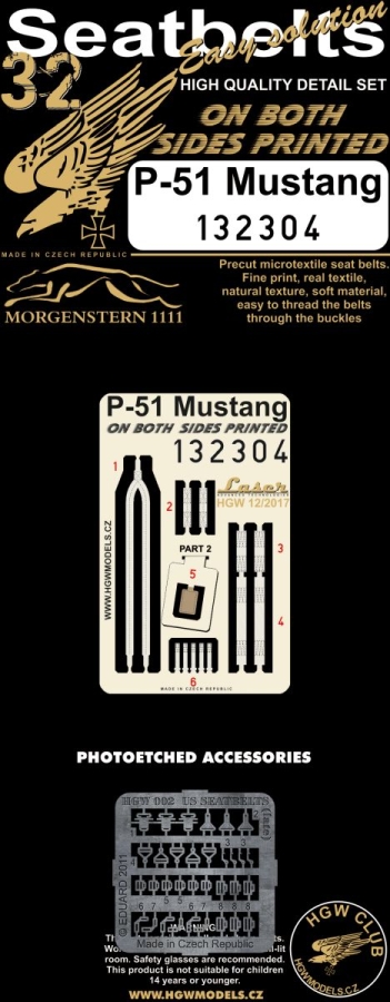 1/32 P-51 Mustang - Fabric Seat Belts  - pre-cut (laser) double-sided printing
