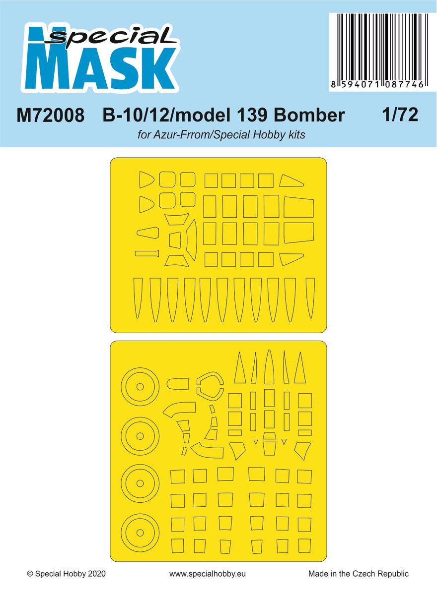 Maska pro plastikový model 1/72 B-10/12/model 139 Bomber