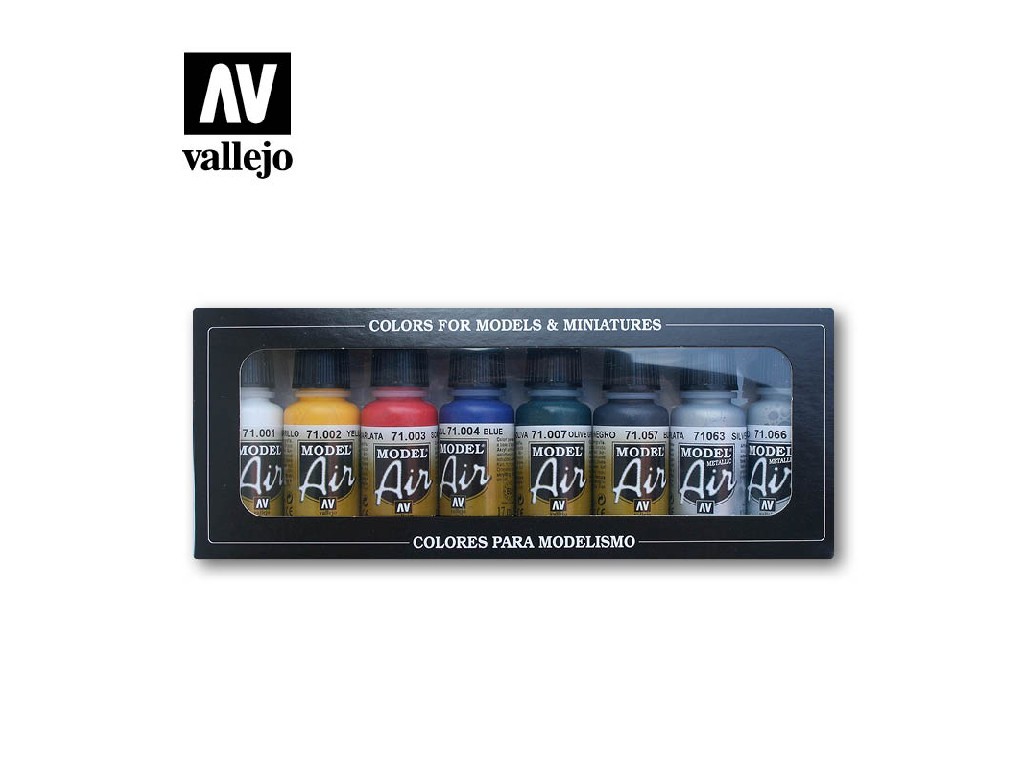 Sada akrylových barev pro Airbrush Vallejo Model Air Set 71174 Basic Colors (8)