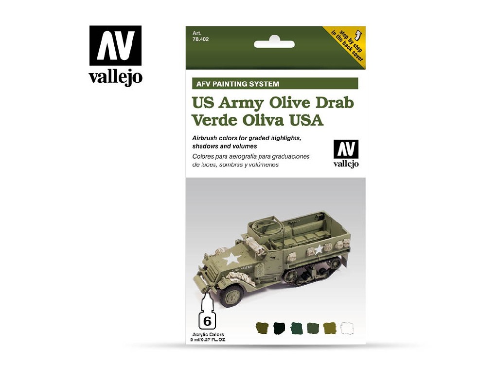 Vallejo - Model Air Set (AF) 78402 AFV US Army Olive Drab Armour Painting System 6x8 ml.