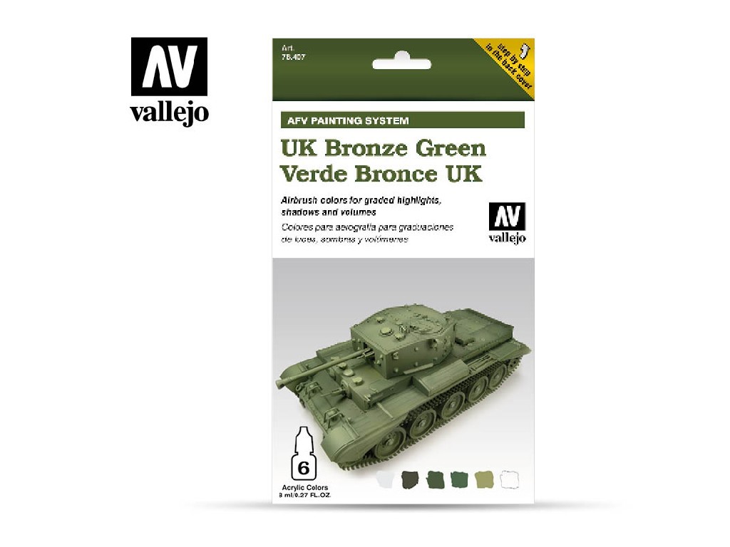 Vallejo - Model Air Set (AF) 78407 AFV UK Bronze Green Armour Painting System 6x8 ml.