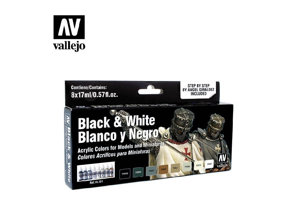 Sada akrylových barev Vallejo Model Color Effects Set 70151 Black & White (8) by Angel Giraldez