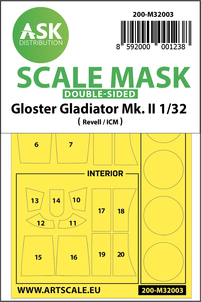 1/32 Gloster Gladiator Mk.II double-sided  painting mask for Revell / ICM
