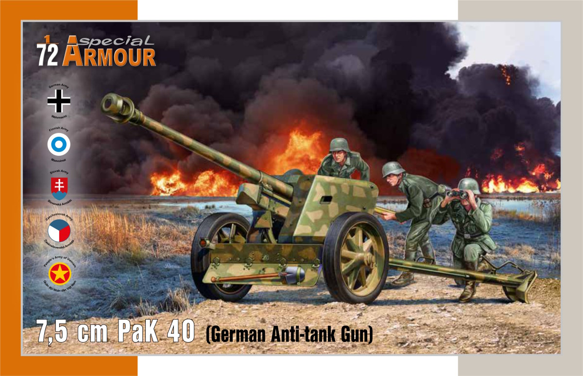 Plastikový model kanónu 1/72 7,5 cm PaK 40 ‘German Anti-tank Gun’