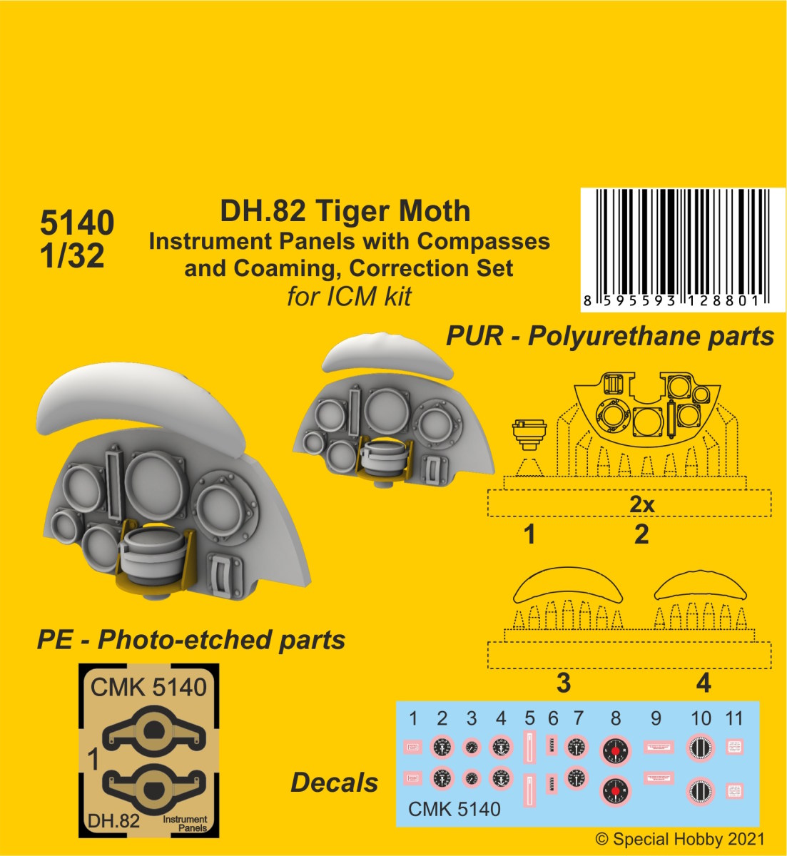 1/32 DH.82 Tiger Moth Instrument P. with Compasses and Coaming, Correction S. (ICM kit)