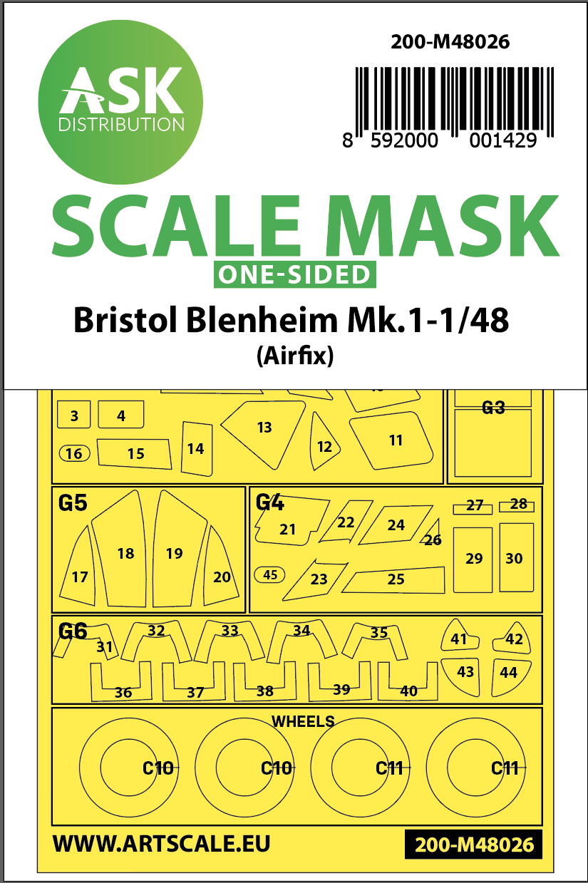 1/48 Bristol Blenheim Mk.I one-sided painting mask for Airfix