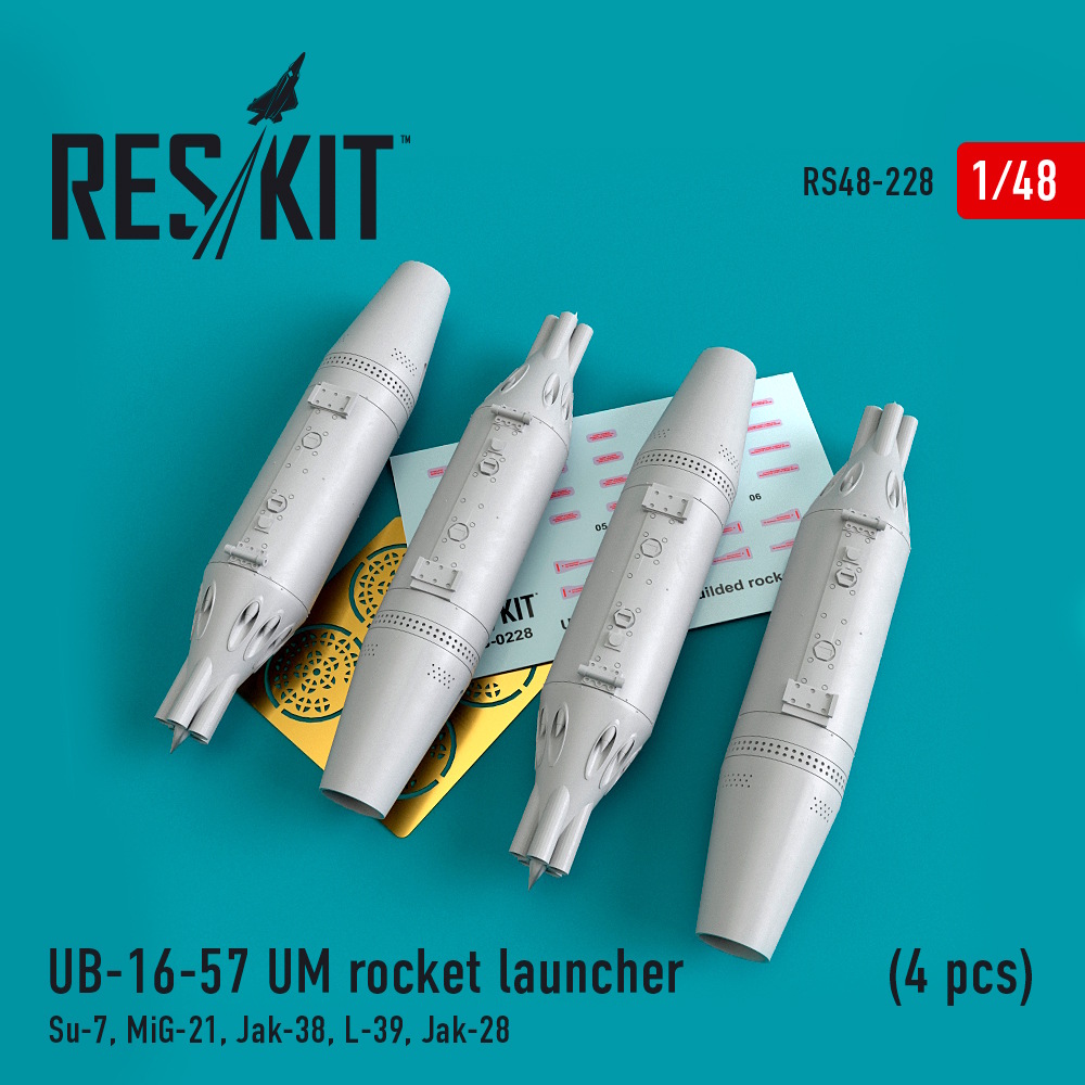 UB-16-57 UM rocket launchers (4 pcs) Su-7, MiG-21, Jak-38, L-39, Jak-28 (1/48)