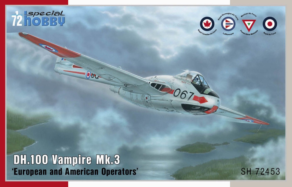 Plastikový model letadla 1/72 DH.100 Vampire Mk.3 ’European and American Operators’