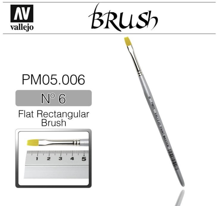 Vallejo Brush Synthetic PM05006 Flat Rectangular Brush No. 6 Toray