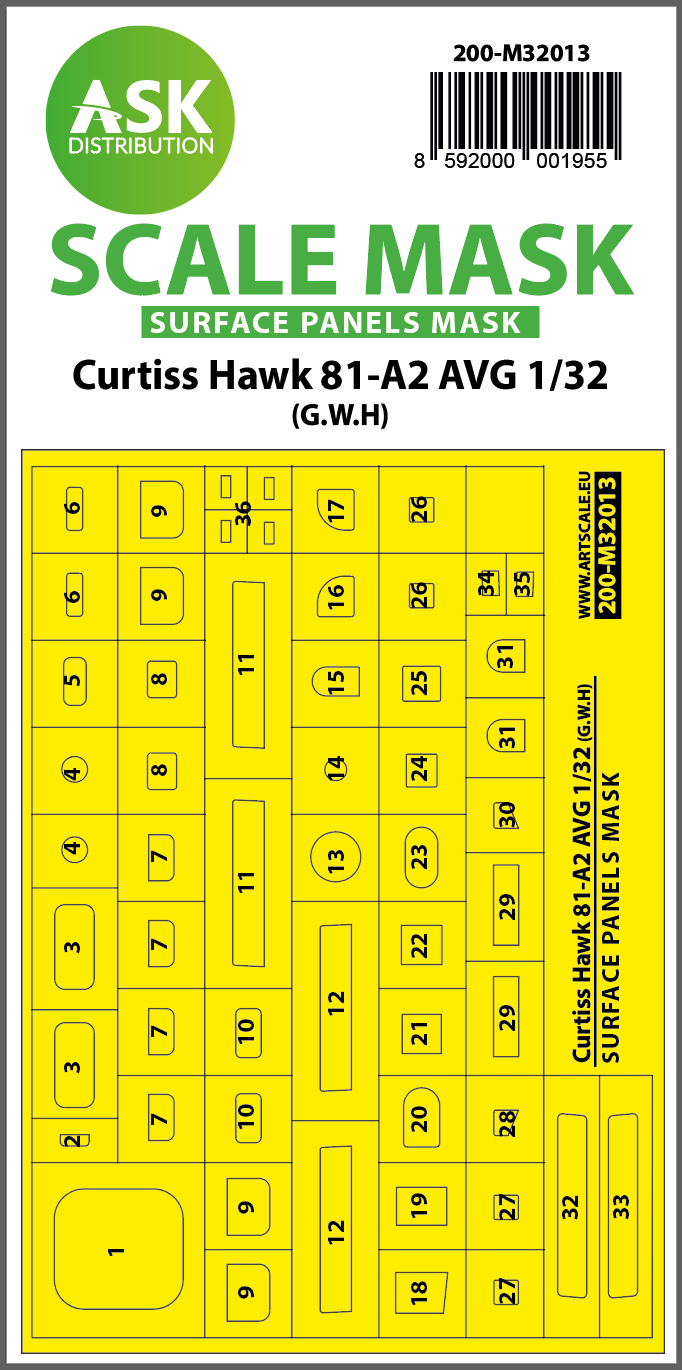 1/32 Curtiss Hawk 81-A2 AVG surface panels masks for GWH