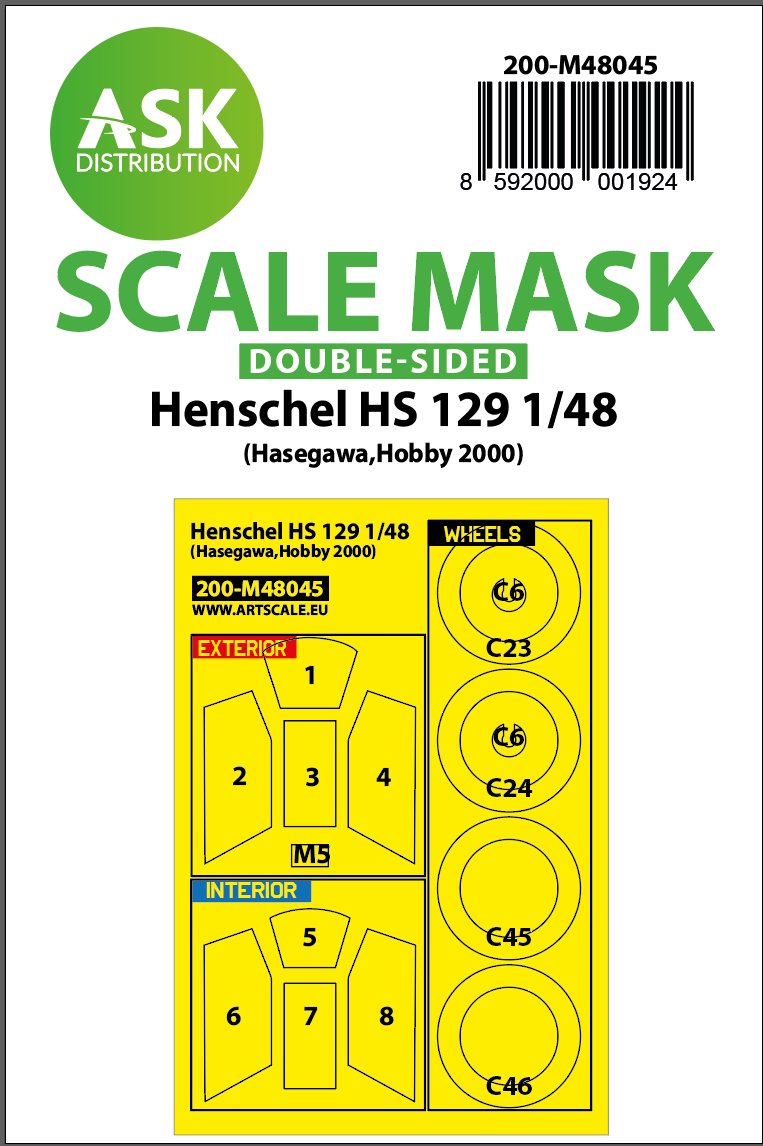1/48 Henschel Hs 129 double-sided painting mask for Hasegawa, Hobby2000