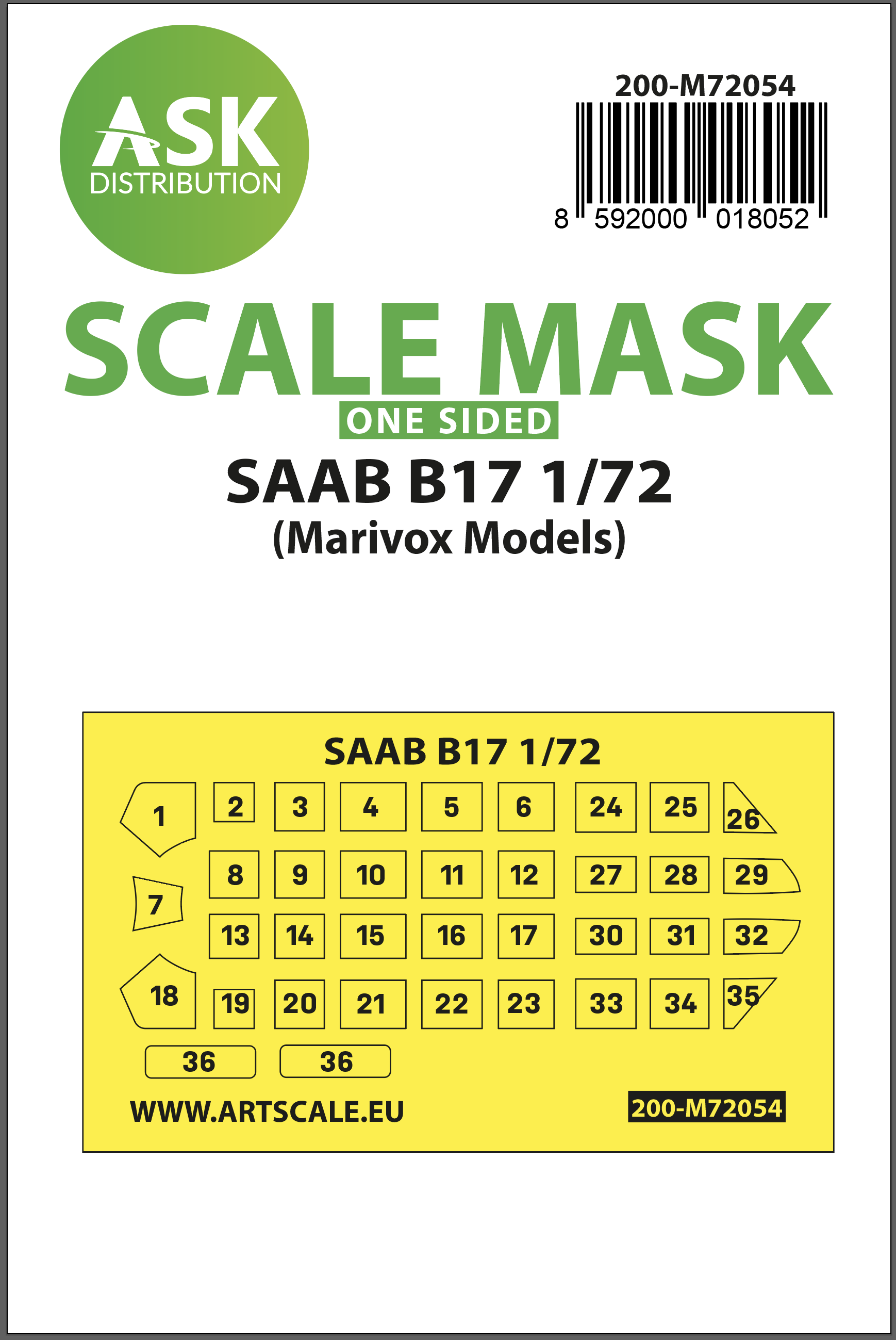 1/72 SAAB B17 one-sided painting express mask for Marivox