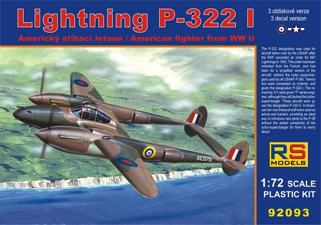 Plastikový model letadla 1/72 Lighting P-322 I 3 decal v. for Great Britain, USA