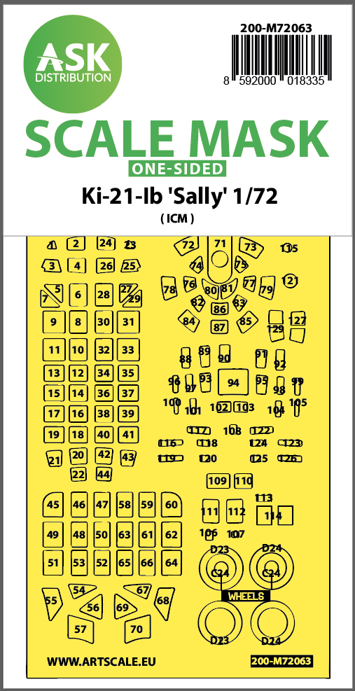 1/72 Ki-21lb Sally one-sided pre-cuttet mask for ICM