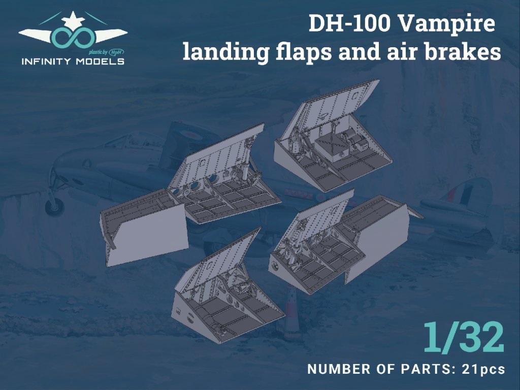 1/32 DH-100 Vampire landing flaps and air brakes for Infinity kit