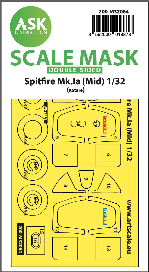 1/32 Spitfire Mk.Ia (mid) double-sided express fit and self adhesive mask for Kotare