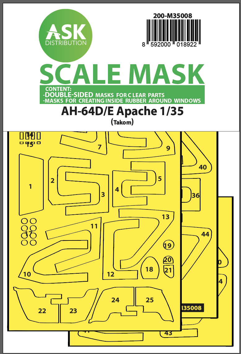 1/35 AH-64D/E double-sided mask with inside white rubber mask for Tacom