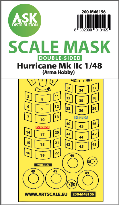 1/48 Hawker Hurricane Mk.II double-sided express mask for Arma Hobby