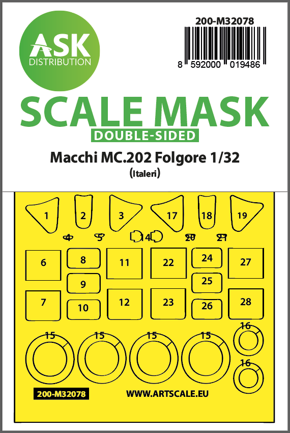 1/32 Macchi MC.202 Folgore double-sided express fit mask for Italeri