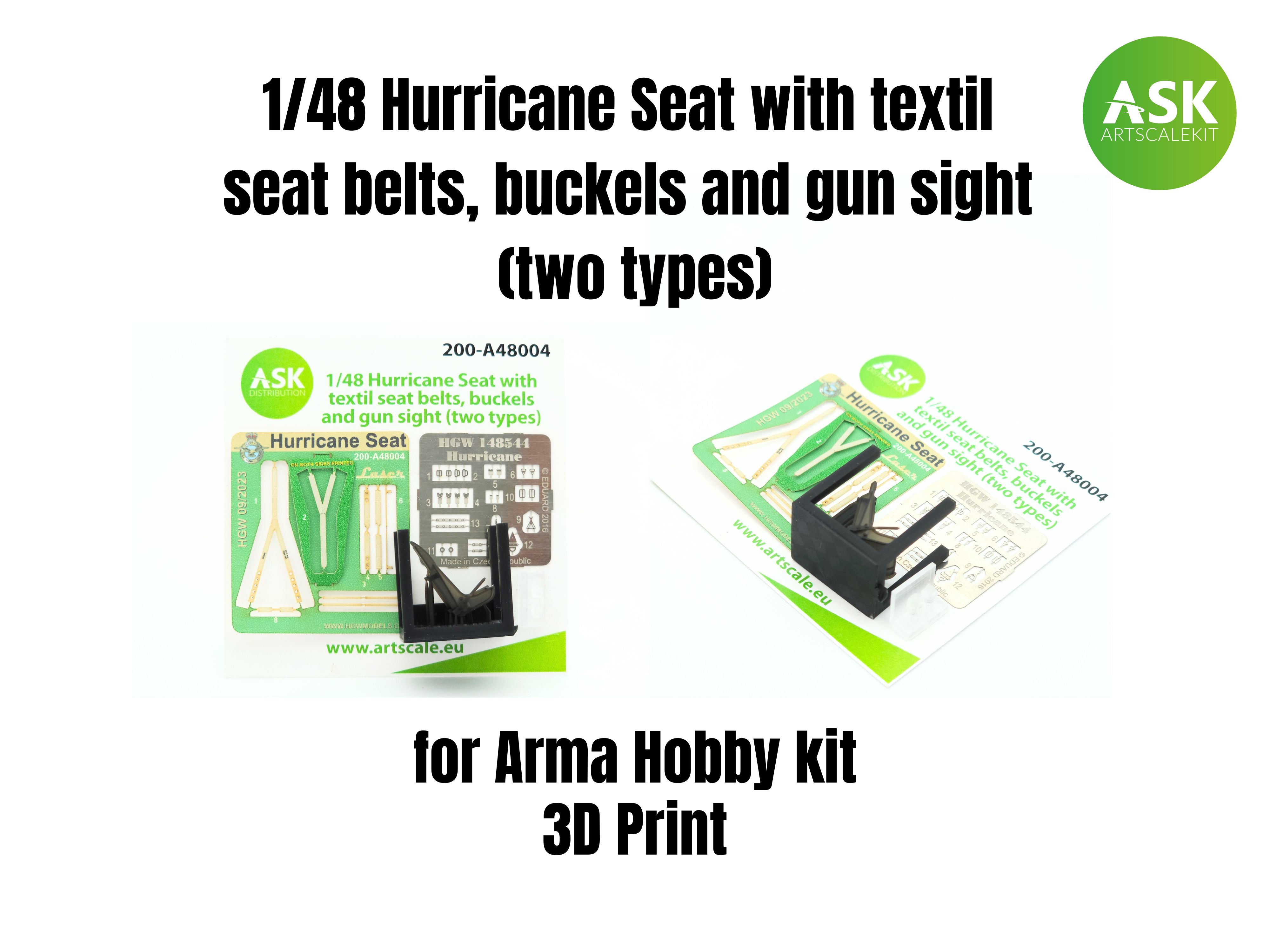 1/48 Hurricane Seat with textil seat belts, buckels and gun sight (two types)