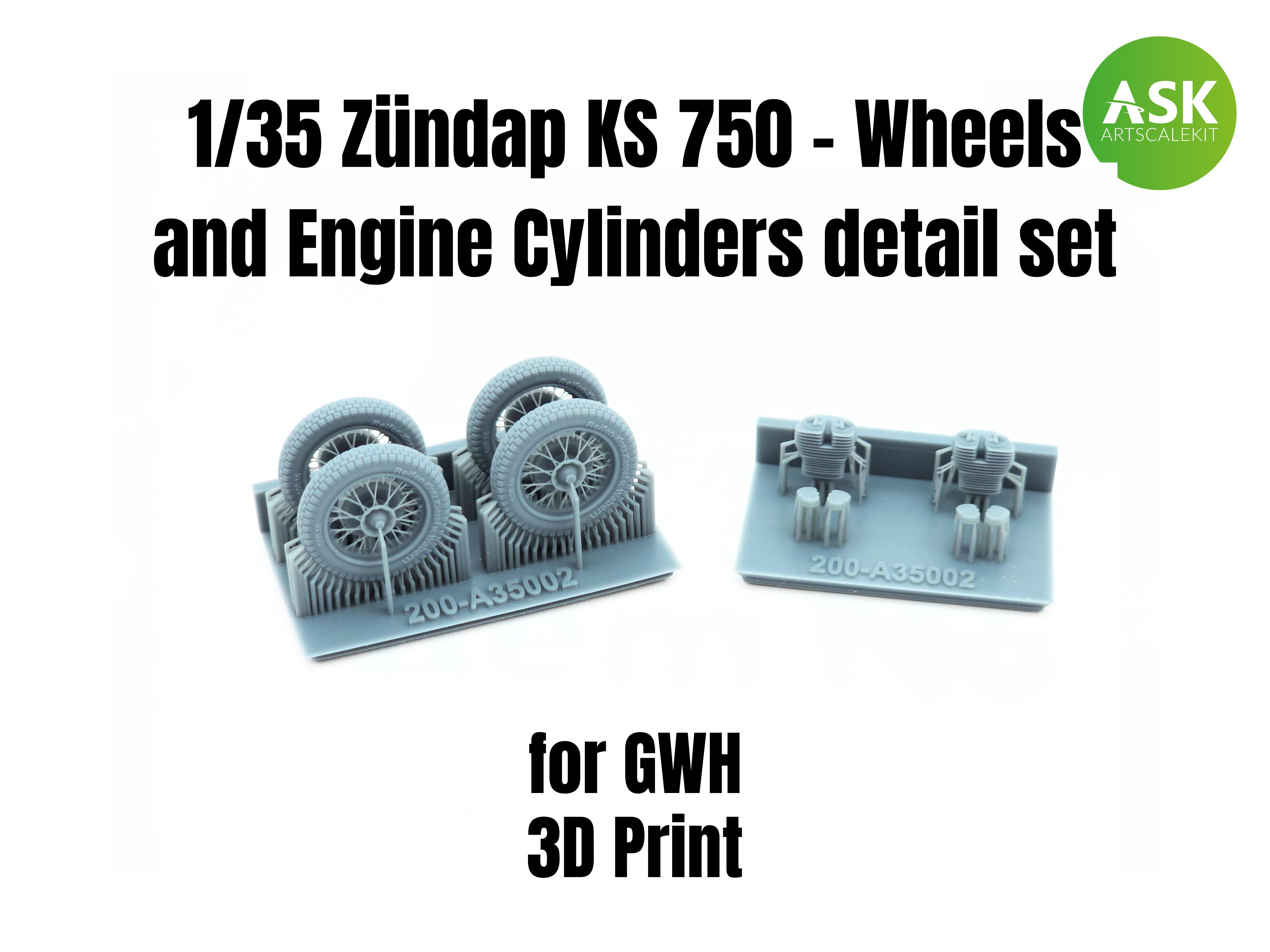1/35 Zündap KS 750 - Wheels and Engine Cylinders detail set recommended for GWH