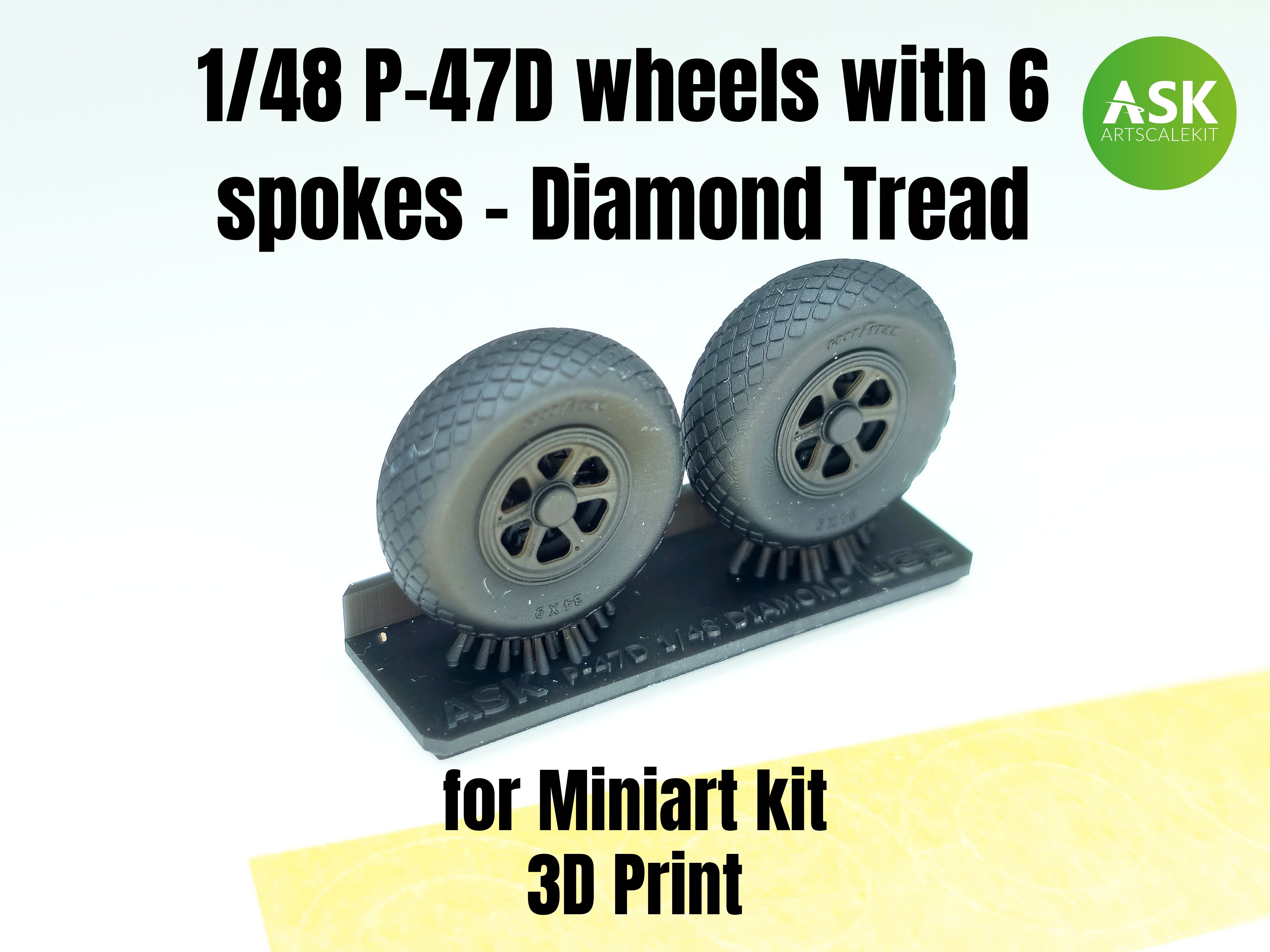 1/48 P-47D wheels with 6 spokes - Diamond Tread and masks