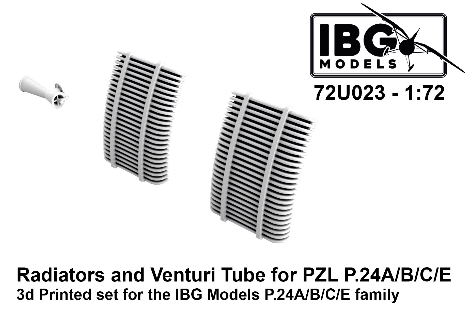 1/72 Radiators and Venturi Tube for PZL P.24A/B/C/E - 3d printed