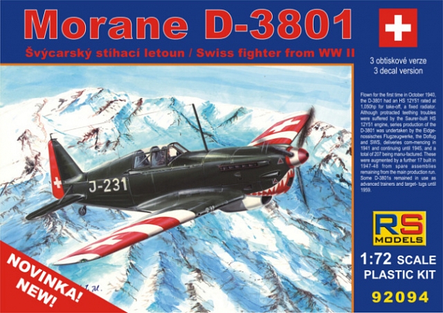 Plastikový model letadla 1/72 Morane D-3801    3 decal v. for Switzerland