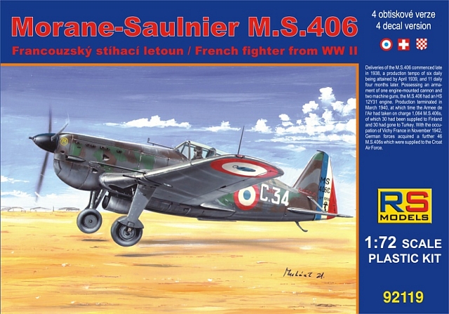 Plastikový model letadla 1/72 Morane Saulnier MS.406 France  4 decal v. for France, Switzerland, Cro