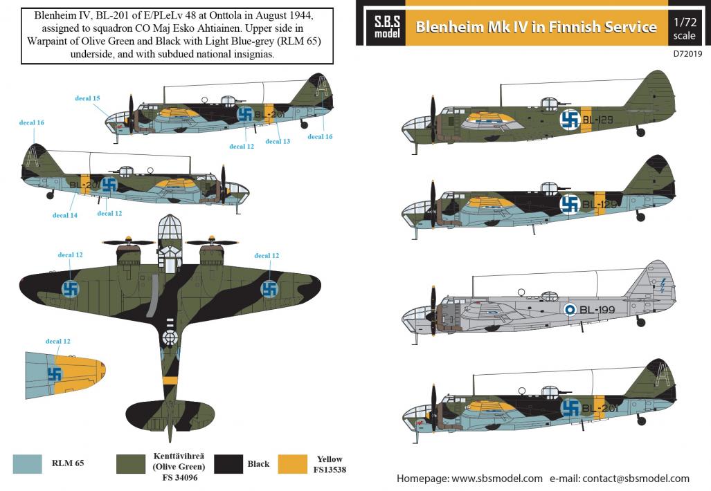 1/72 Bristol Blenheim Mk.IV Finnish Air Force WW II - Decals for Airfix
